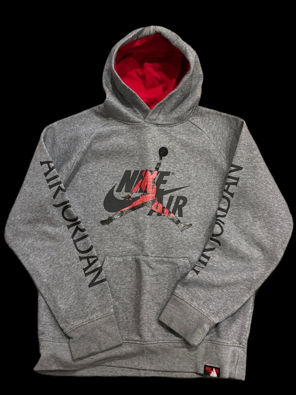 Nike Air Jordan Gray Pullover Hoodie with Red Hood Lining & Jumpman Graphic YXL